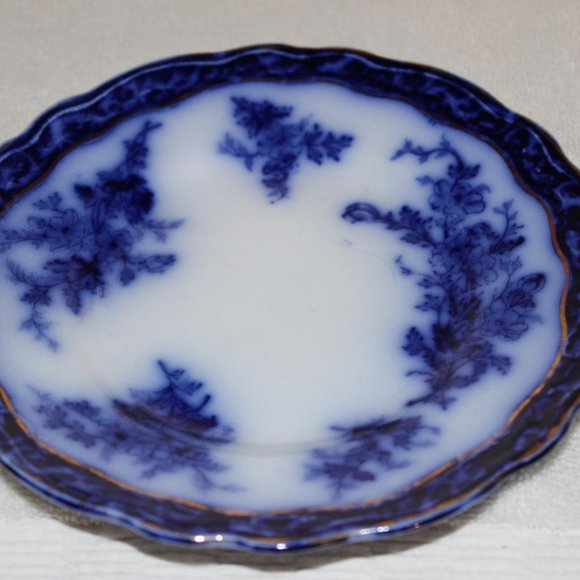 VINTAGE TOURAINE FLOW BLUE TRANSFER WARE SMALL SALAD PLATE 6.5” 21G IMPRESSED - Picture 2 of 5